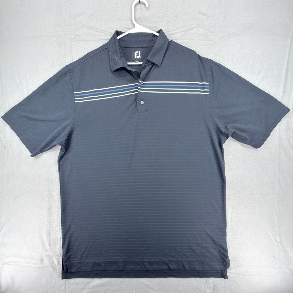 Footjoy Polo Shirt Mens 2XL Black Striped Golf Performance Stretch Preppy